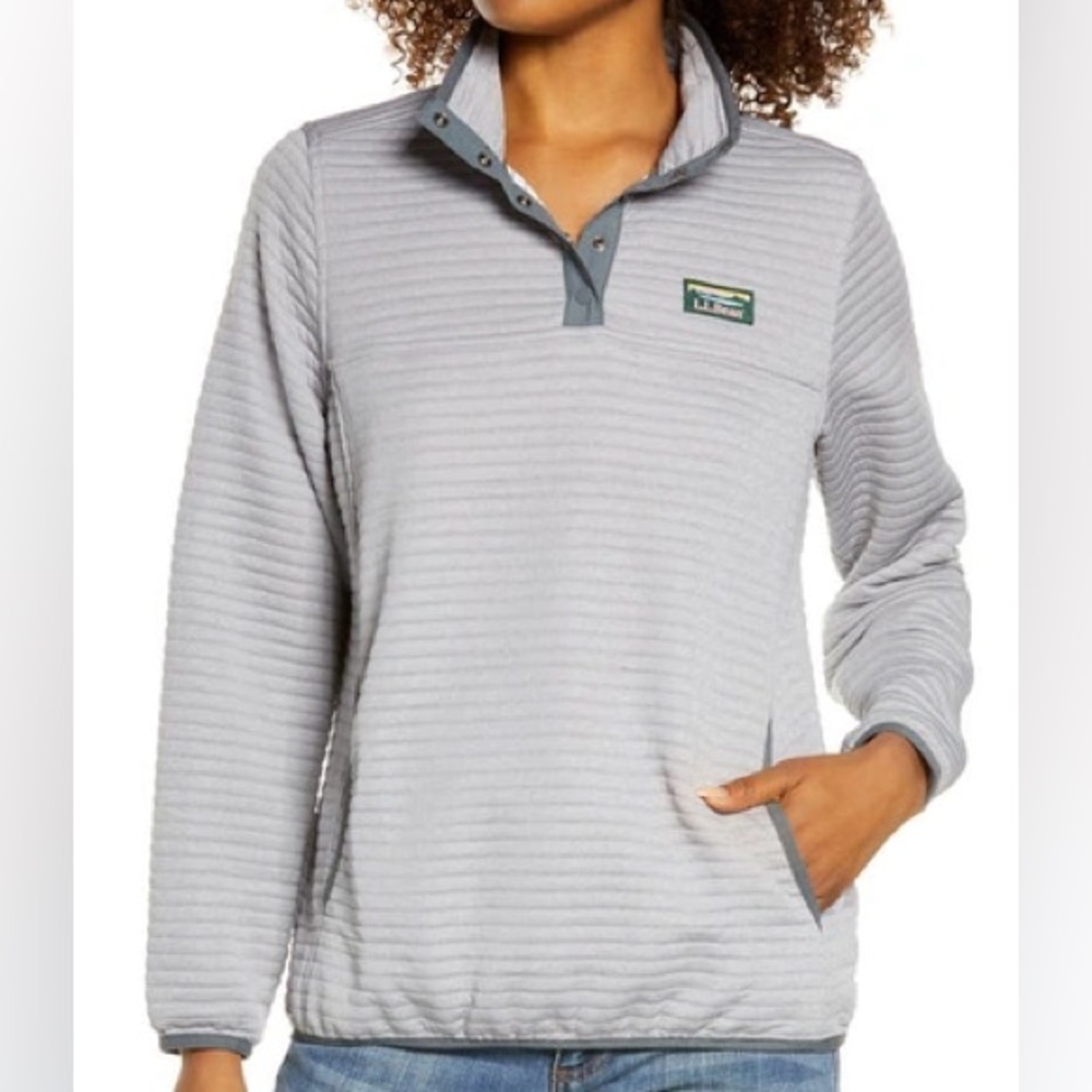 L.L. Bean Gray Crewneck Sweater with Ribbed Texture